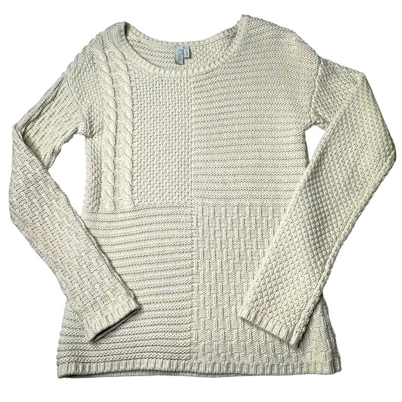 SAHALIE Cream Cable Knit Pattern Block Long Sleeve Sweater Women's Size S - Picture 11 of 16